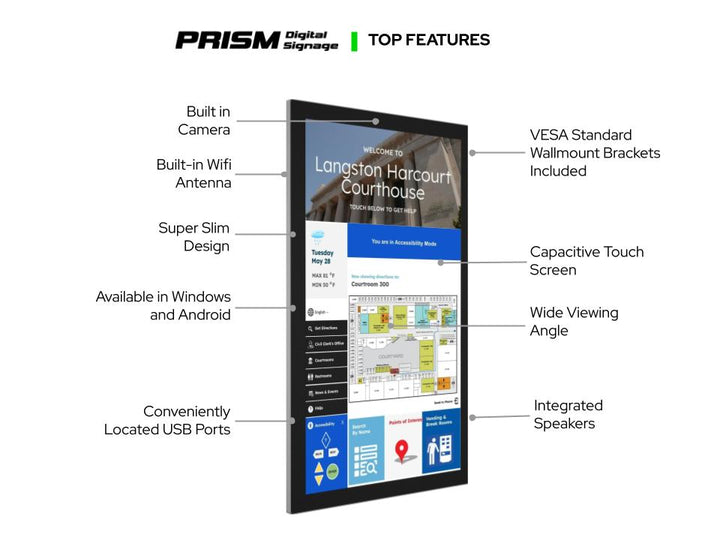 32" - 65" Touch Screen Wall Mountable Digital Signage Portrait Orientation